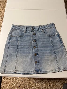 American Eagle Outfitters Light Blue Denim Button-Front Mini Skirt